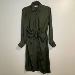 BB Dakota Steve Madden Tie Waist Long Sleeve Satin Shirt Dress Green. XS